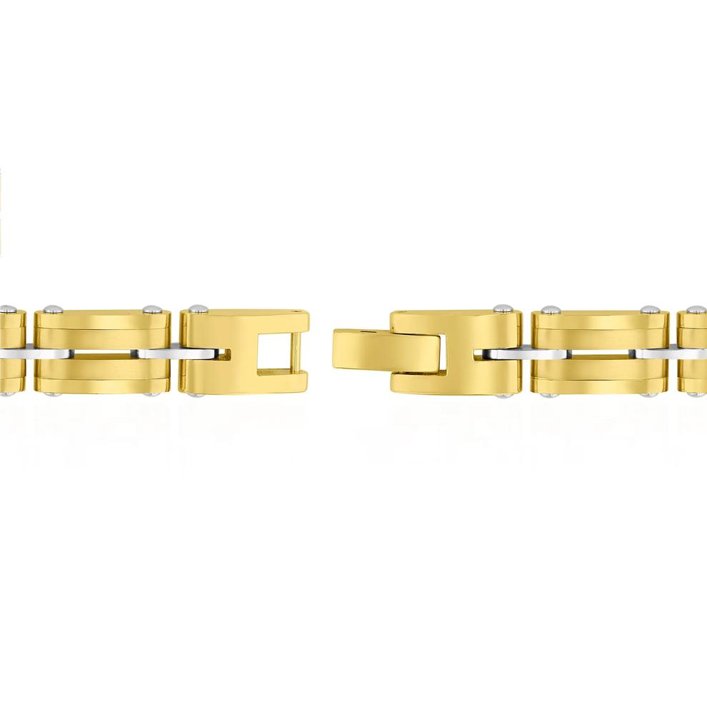 Men's Yellow &amp; White Ion Plated Link Bracelet in Stainless Steel, 8.5" – Image 3 of 3