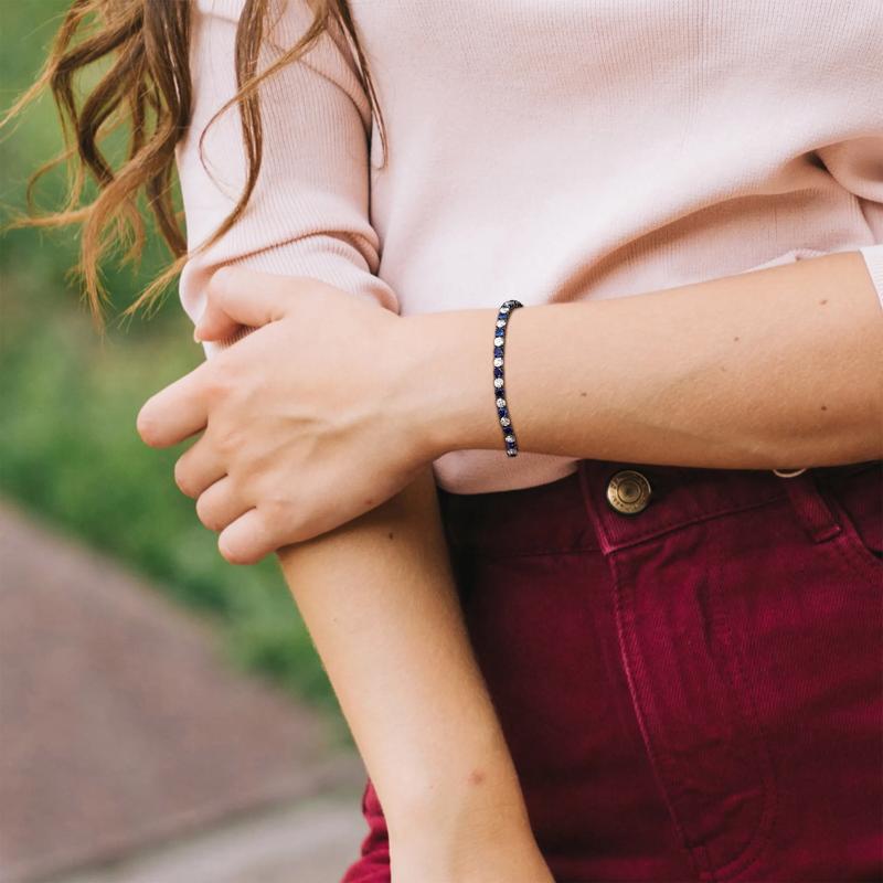 Lab-Created Blue Sapphire &amp; Lab-Created White Sapphire Bracelet in Sterling Silver &amp; Black Rhodium – Image 4 of 5