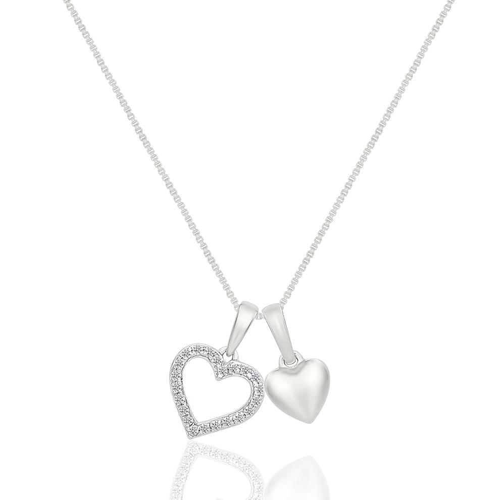 Diamond Accent Double Heart Charm Pendant in Sterling Silver – Image 1 of 3