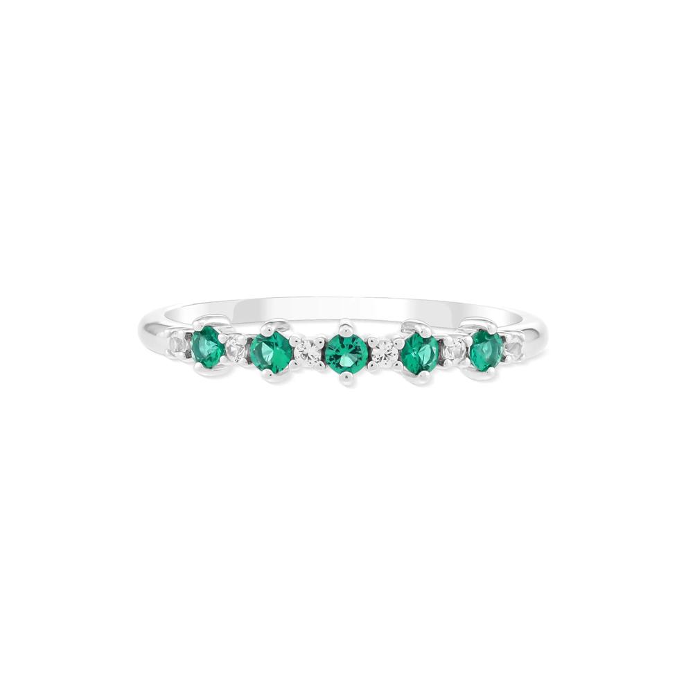 Lab-Created Emerald &amp; Lab-Created White Sapphire Stack Ring in Sterling Silver – Image 1 of 4