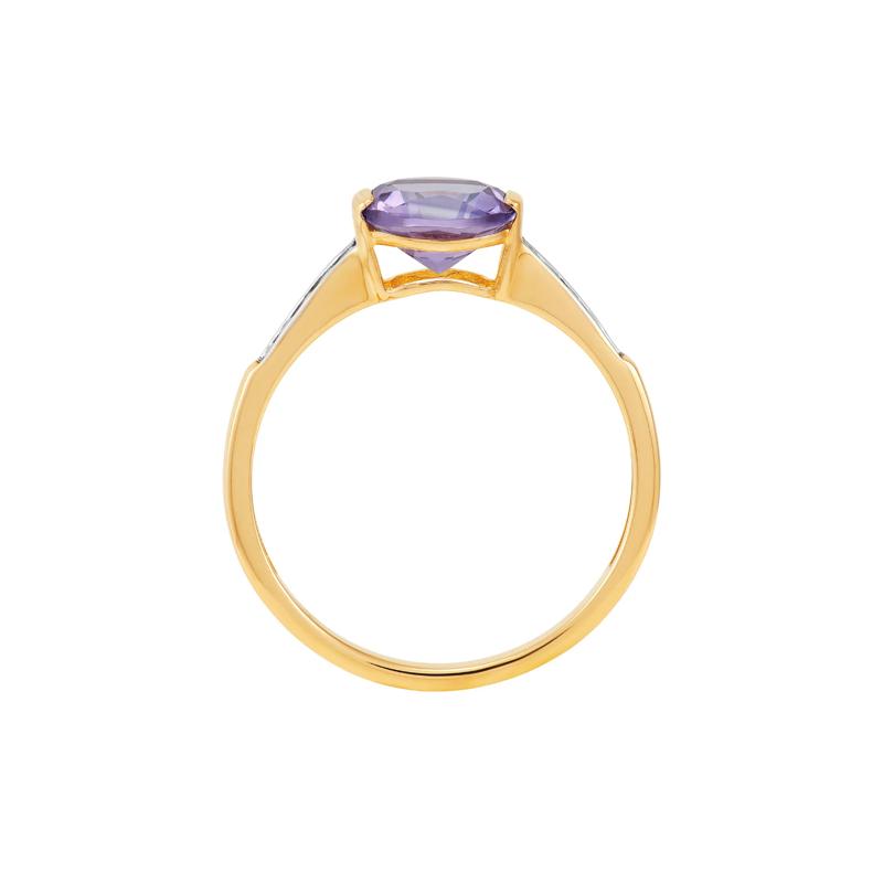 Cushion-Cut Amethyst and Diamond Ring in 10K Yellow Gold &#40;1/10 ct. tw.&#41; – Image 2 of 3