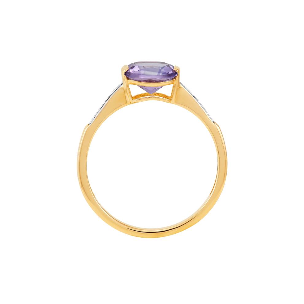 Cushion-Cut Amethyst and Diamond Ring in 10K Yellow Gold (1/10 ct. tw.) – Image 2 of 3