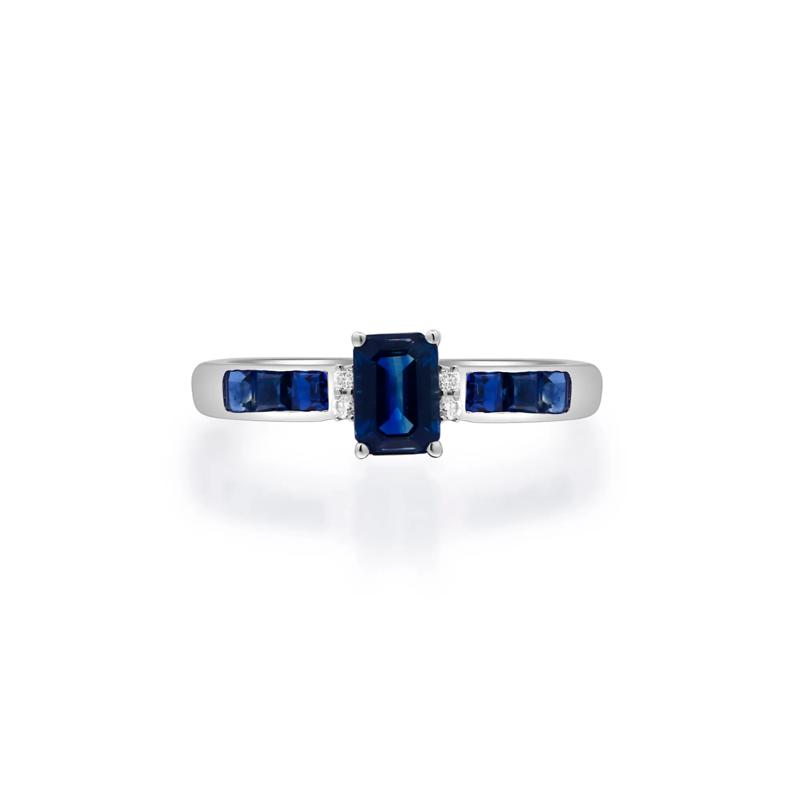 Blue Sapphire &amp; Diamond Accent Ring in 10K White Gold – Image 1 of 5