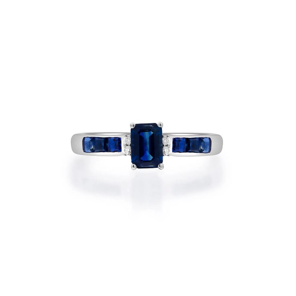 Blue Sapphire &amp; Diamond Accent Ring in 10K White Gold – Image 1 of 5