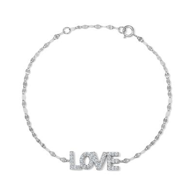 Lab-Created White Sapphire "LOVE" Mirror Chain Bracelet in Sterling Silver, 7.5"