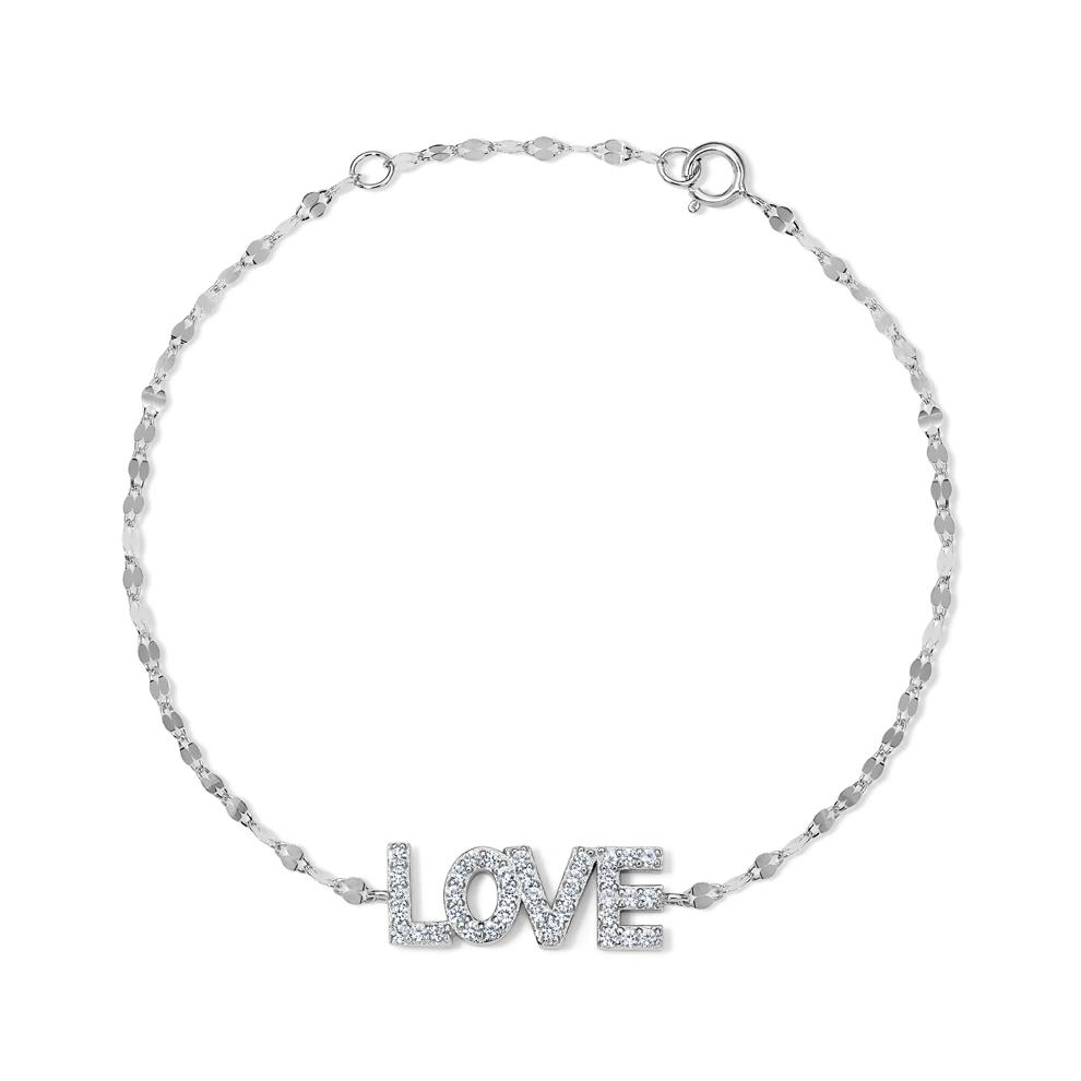 Lab-Created White Sapphire "LOVE" Mirror Chain Bracelet in Sterling Silver, 7.5" – Image 1 of 2