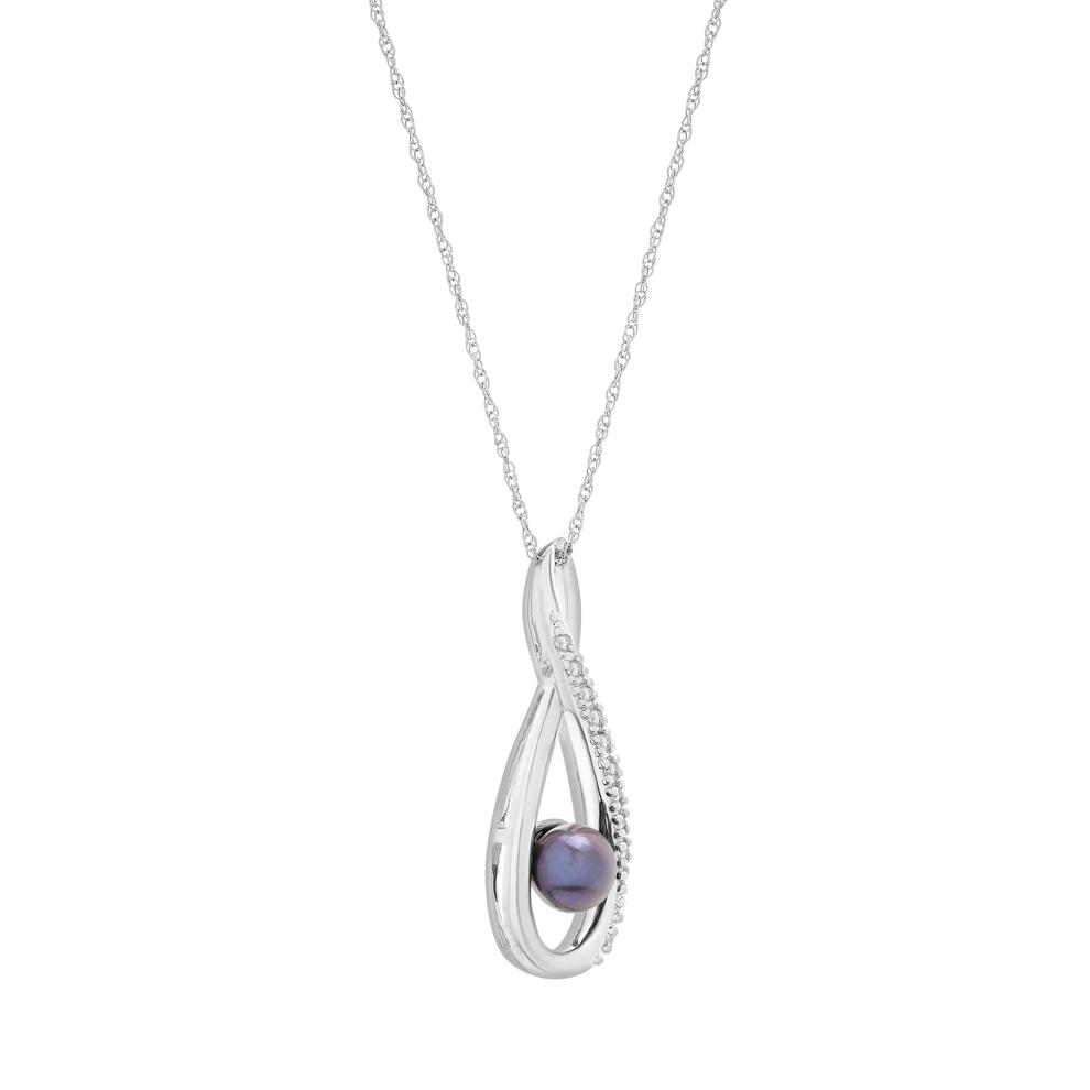 Black Dyed Freshwater Pearl and Lab-Created White Sapphire Infinity Pendant – Image 2 of 4