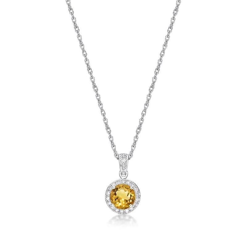 Citrine &amp; 1/10 ct. tw. Diamond Pendant in Sterling Silver – Image 1 of 3