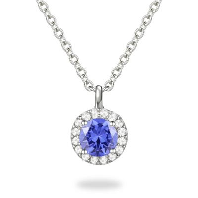 Tanzanite & Diamond Accent Halo Pendant in 10K White Gold