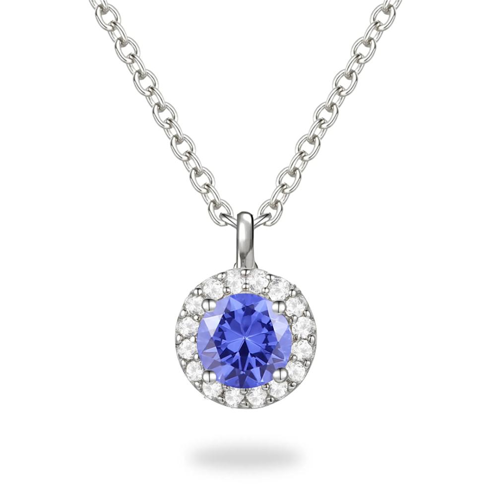 Tanzanite &amp; Diamond Accent Halo Pendant in 10K White Gold – Image 1 of 4