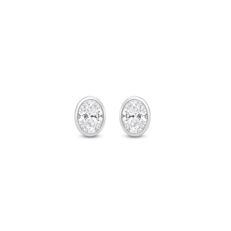 Lab Grown Diamond Oval-Shaped Bezel-Set Solitaire Stud Earrings in 14K White Gold &#40;1/4 ct. tw.&#41; – Image 2 of 3