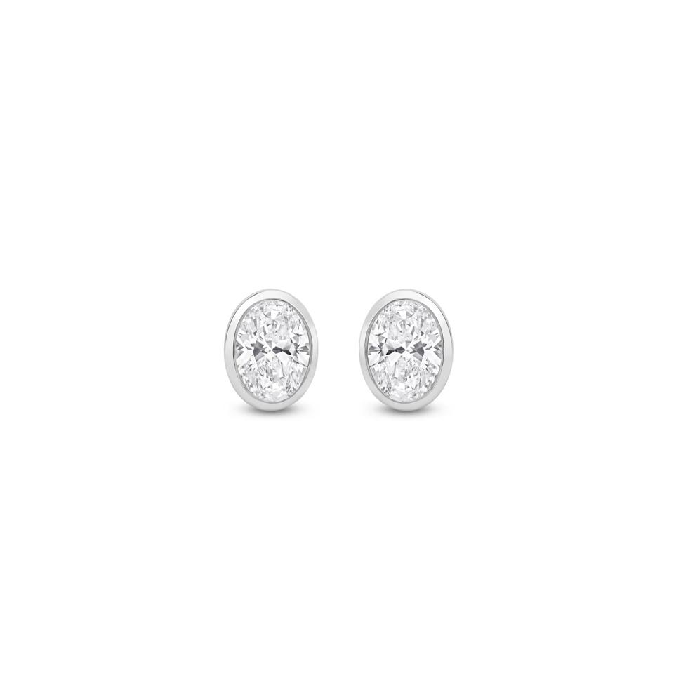 Lab Grown Diamond Oval-Shaped Bezel-Set Solitaire Stud Earrings in 14K White Gold (1/4 ct. tw.) – Image 2 of 3