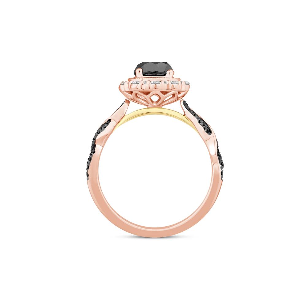 Black &amp; White Diamond Halo Engagement Ring 14K Rose &amp; Yellow Gold (1 5/8 ct. tw.) – Image 2 of 3