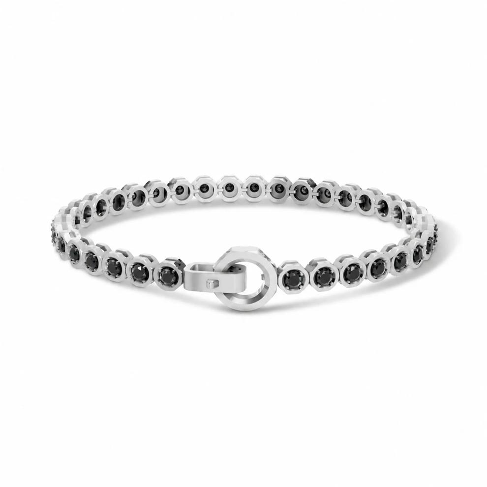 Men's Black Lab Grown Diamond Hex Nut Link Bracelet in Sterling Silver, 8" (3 1/3 ct. tw.) – Image 2 of 2