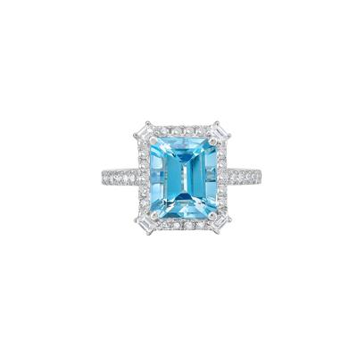 Aquamarine & Diamond Halo Ring in 14K White Gold (1/2 ct. tw.)