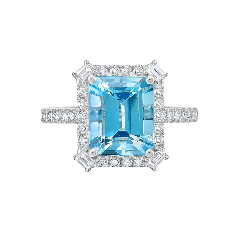 Aquamarine &amp; Diamond Halo Ring in 14K White Gold &#40;1/2 ct. tw.&#41; – Image 1 of 3