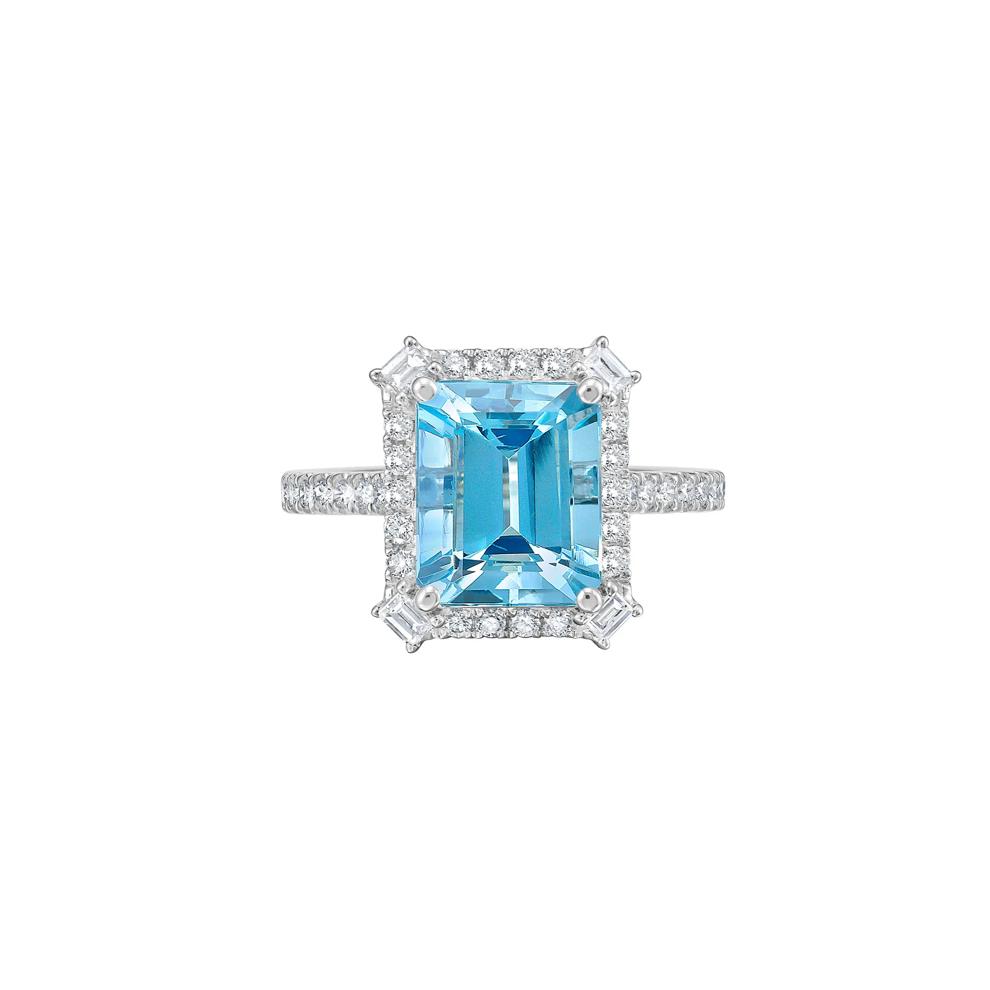 Aquamarine &amp; Diamond Halo Ring in 14K White Gold (1/2 ct. tw.) – Image 1 of 3