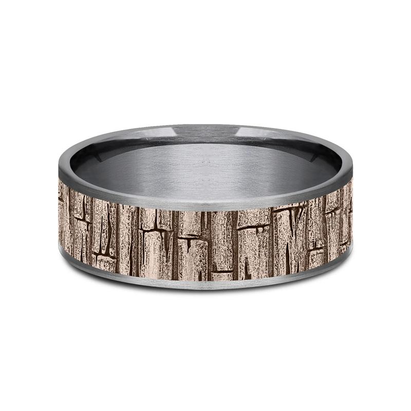 Men&rsquo;s Bamboo Stalks Wedding Band in 14K Gold &amp; Tantalum, 7.5MM – Image 1 of 3