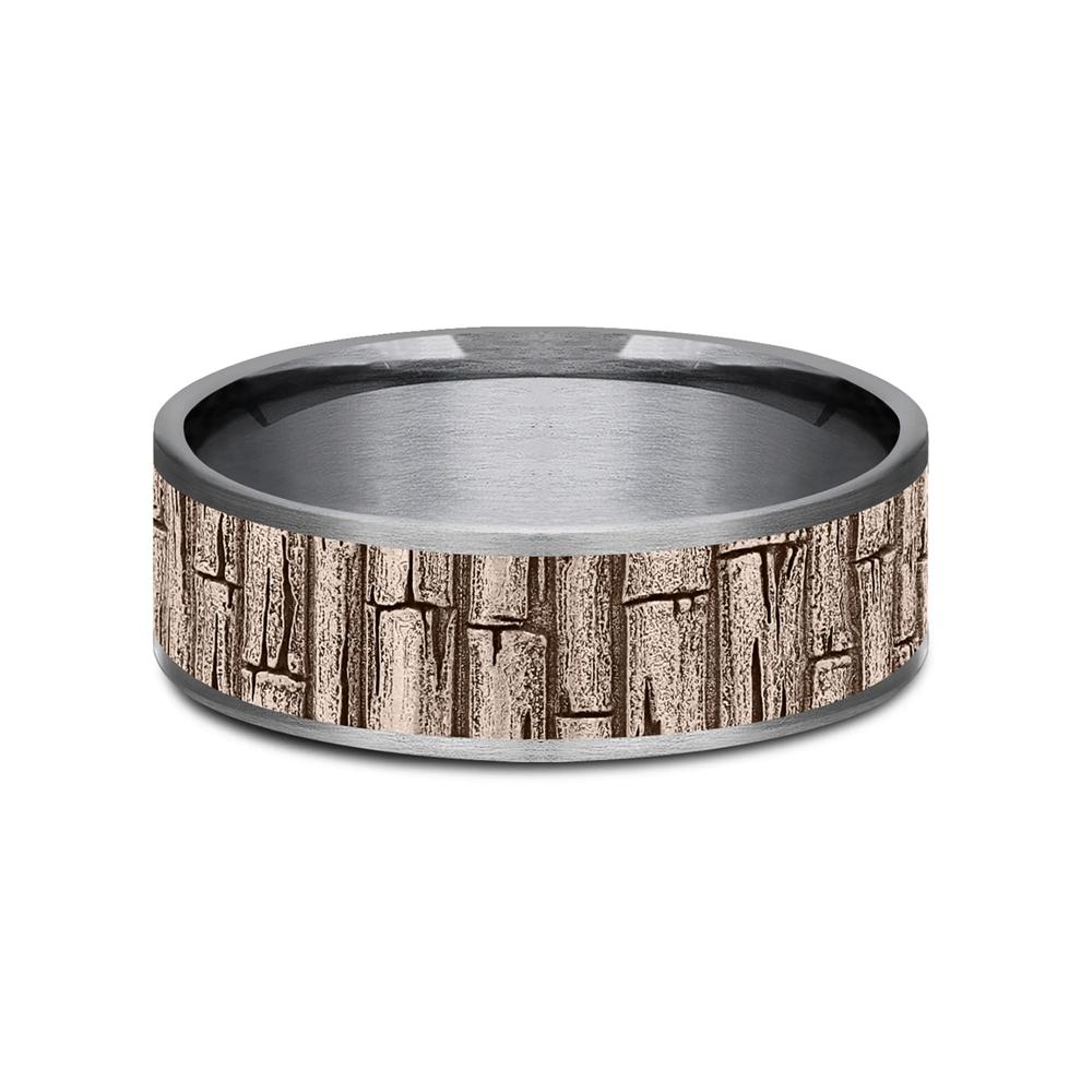 Men&rsquo;s Bamboo Stalks Wedding Band in 14K Gold &amp; Tantalum, 7.5MM – Image 1 of 3