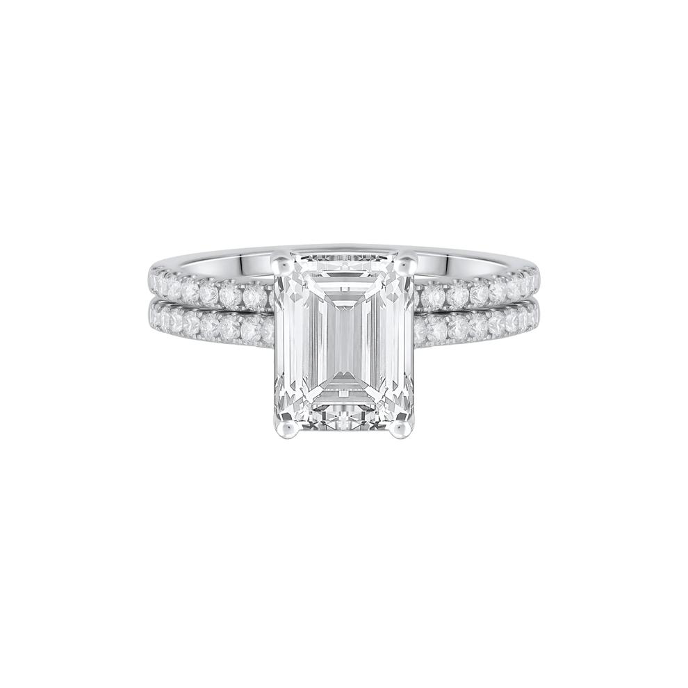 Lab Grown Diamond Emerald-Cut Wedding Set in 14K White Gold (3 &frac12; ct. tw.) – Image 1 of 3