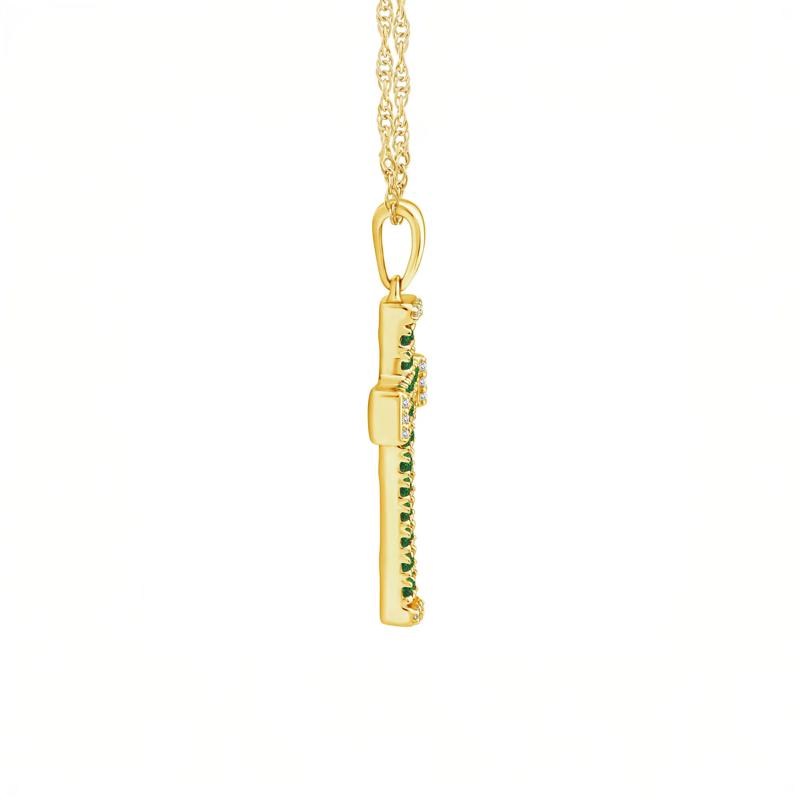 Emerald and Diamond Accent Cross Pendant in 10K Yellow Gold – Image 3 of 4