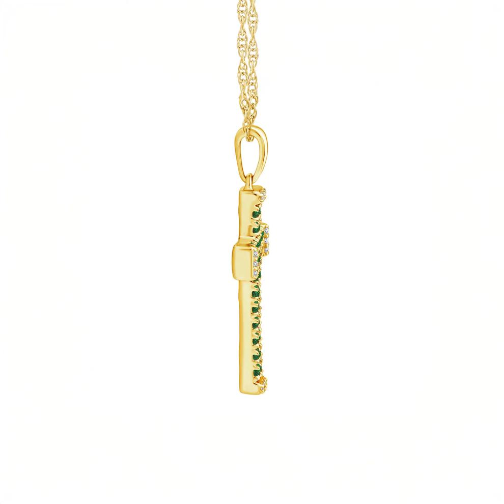 Emerald and Diamond Accent Cross Pendant in 10K Yellow Gold – Image 3 of 4