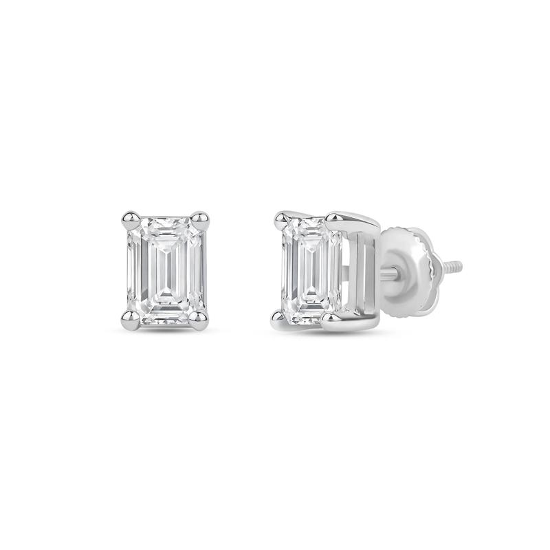Lab Grown Diamond Emerald-Cut Solitaire Stud Earrings in 14K White Gold &#40;3 ct. tw.&#41; – Image 1 of 3