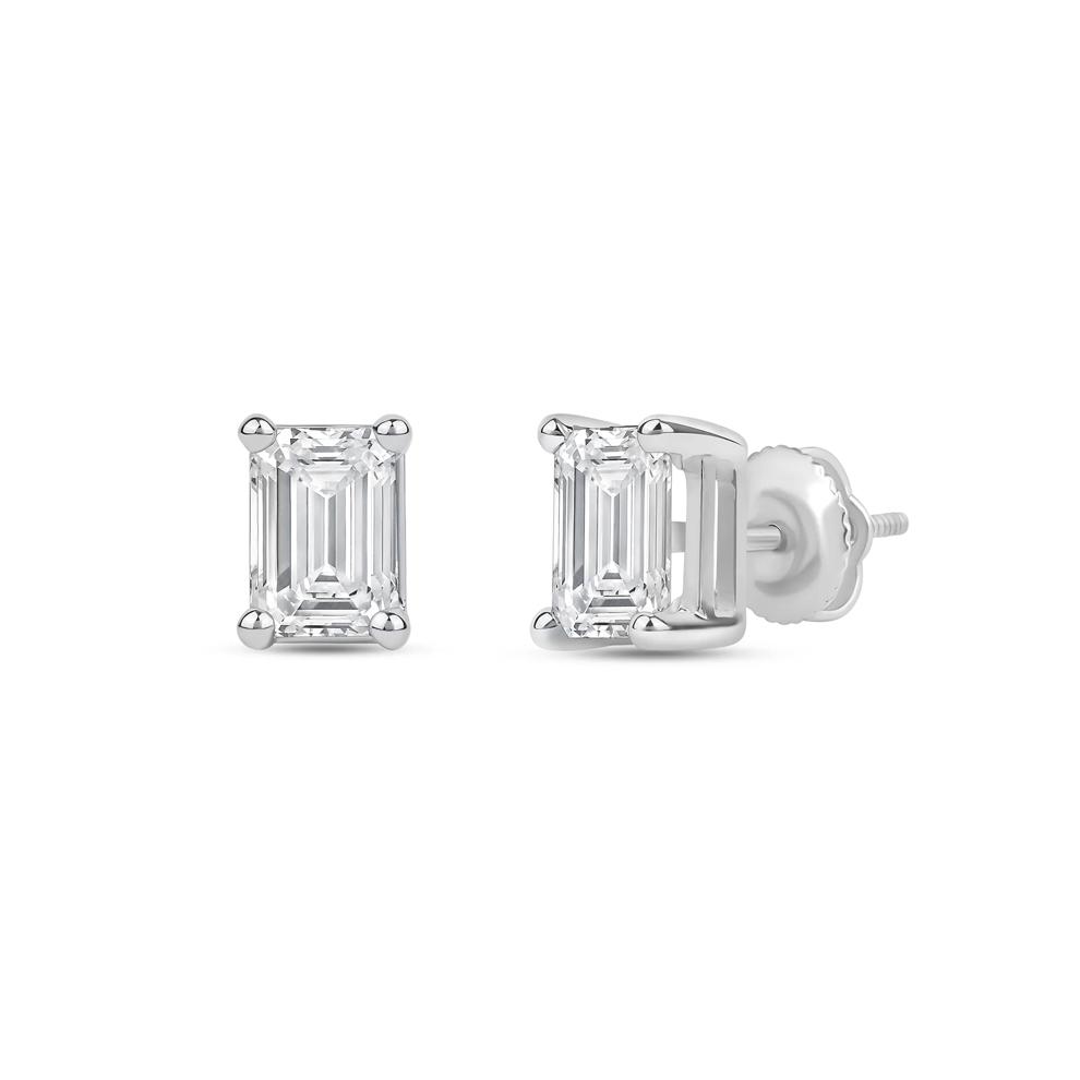 Lab Grown Diamond Emerald-Cut Solitaire Stud Earrings in 14K White Gold (3 ct. tw.) – Image 1 of 3
