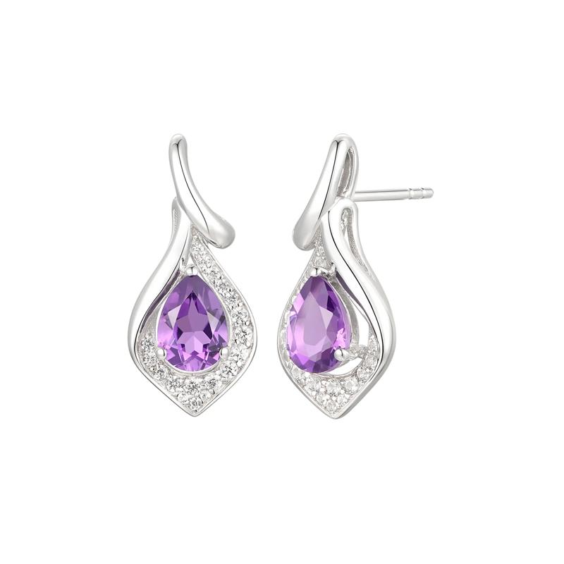 Pear-Shaped Amethyst &amp; Lab Created White Sapphire Earring, Pendant &amp; Ring Set in Sterling Silver – Image 8 of 9
