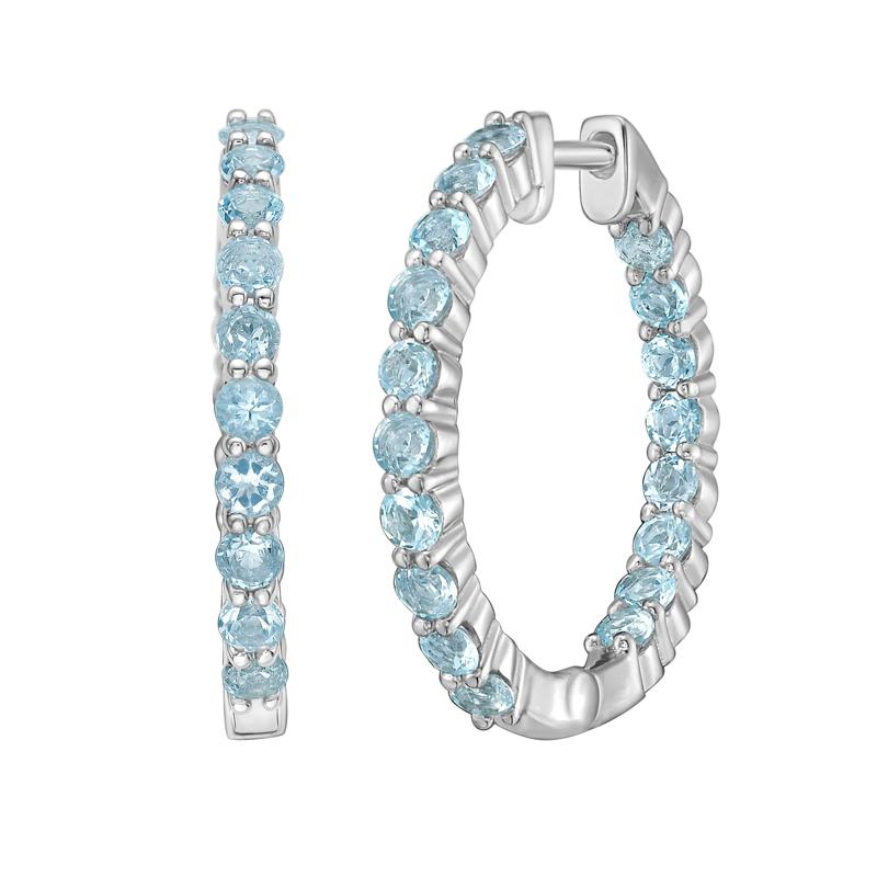 Blue Topaz Hoop Earrings in Sterling Silver, 25MM – Image 1 of 2