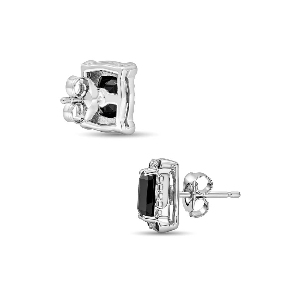 Onyx &amp; Black Diamond Accent Stud Earrings in Sterling Silver – Image 2 of 2