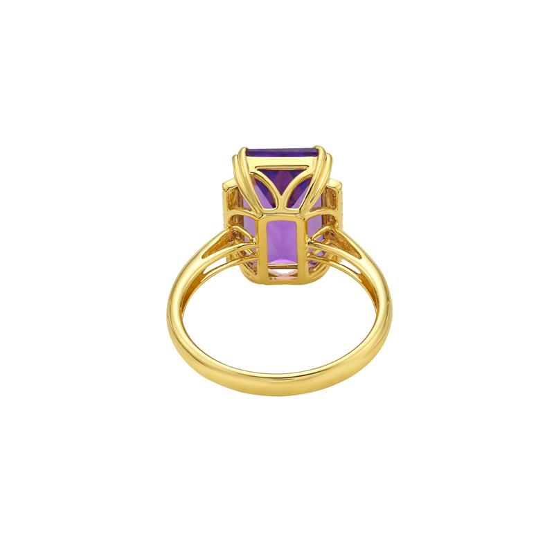 Emerald-Cut Amethyst and Diamond Ring in 10K Yellow Gold &#40;1/10 ct. tw.&#41; – Image 4 of 5