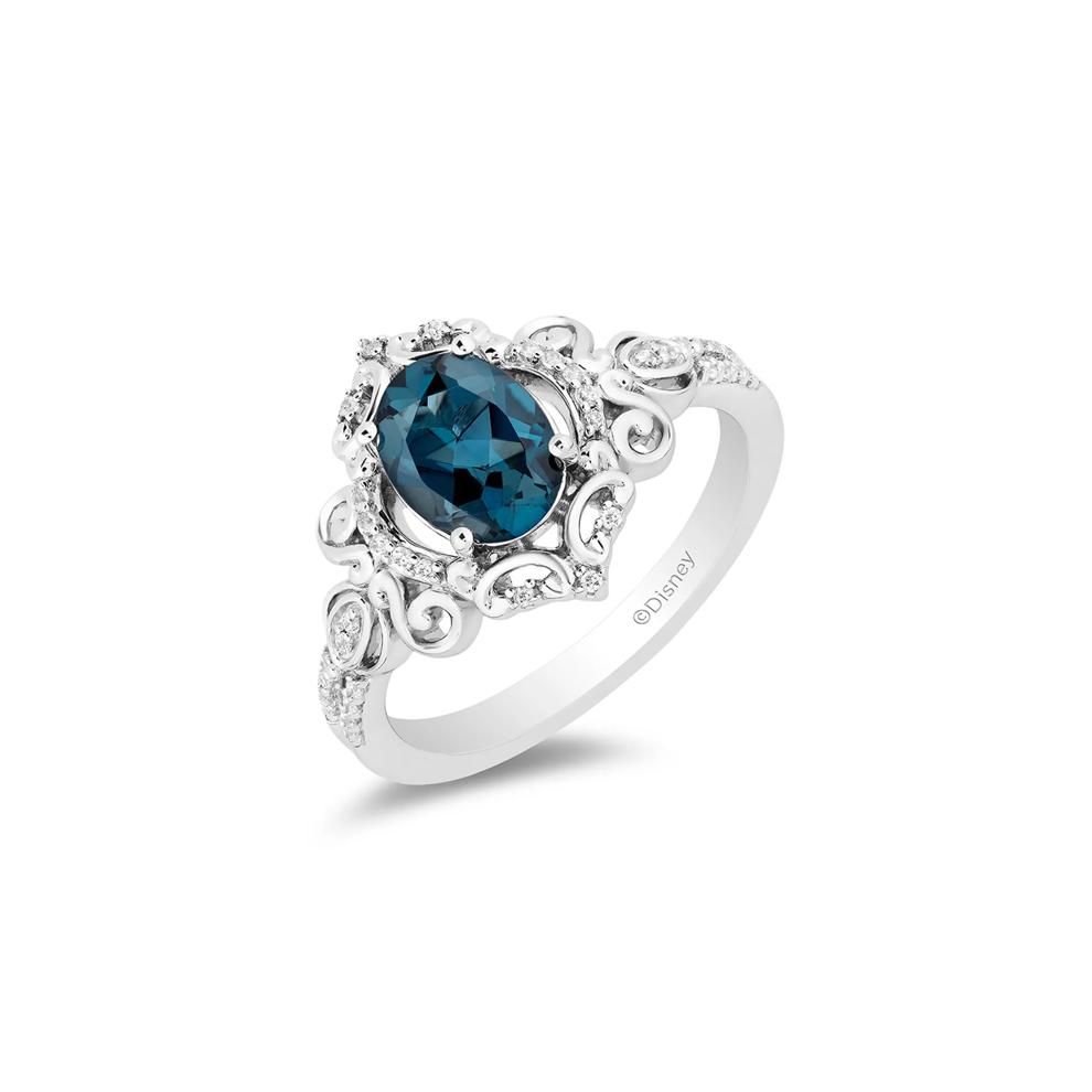 Diamond &amp; London Blue Topaz "Cinderella" Scroll Ring in Sterling Silver (1/10 ct. tw.) – Image 4 of 4