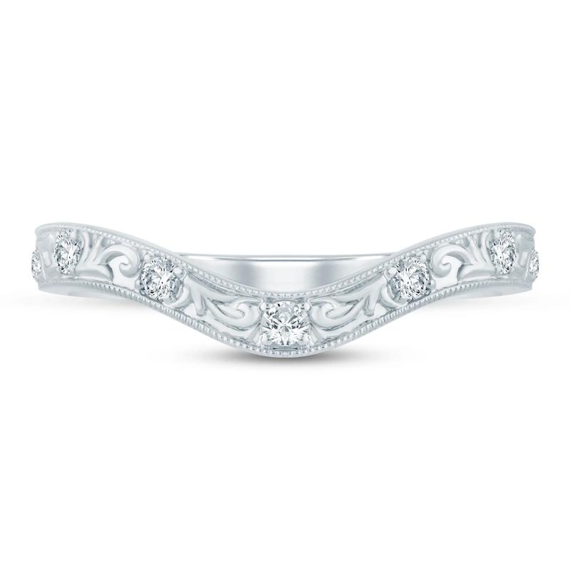 Lab Grown Diamond Engraved Contour Band in 14K White Gold (1/7 ct. tw.) – Image 1 of 3