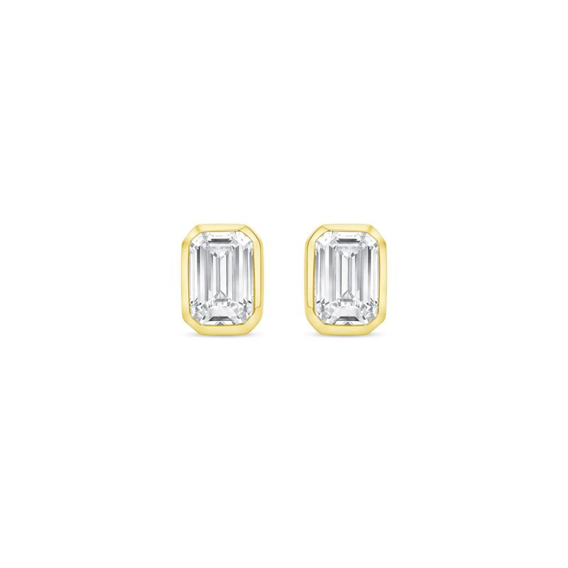 Lab Grown Diamond Emerald-Cut Bezel-Set Solitaire Stud Earrings in 14K Yellow Gold &#40;1/2 ct. tw.&#41; – Image 2 of 3