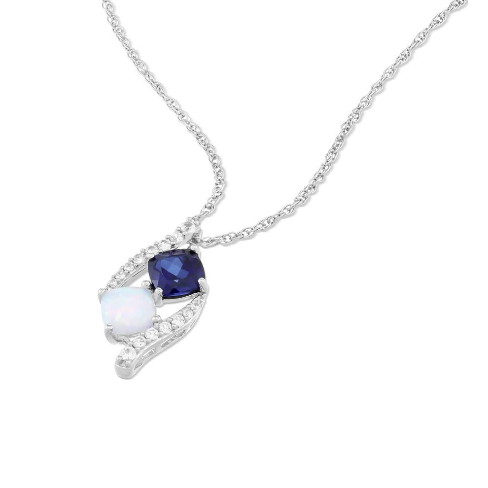 Lab-Created Blue Sapphire, Lab-Created Opal &amp; Lab-Created White Sapphire Pendant Necklace in Sterling Silver – Image 4 of 4