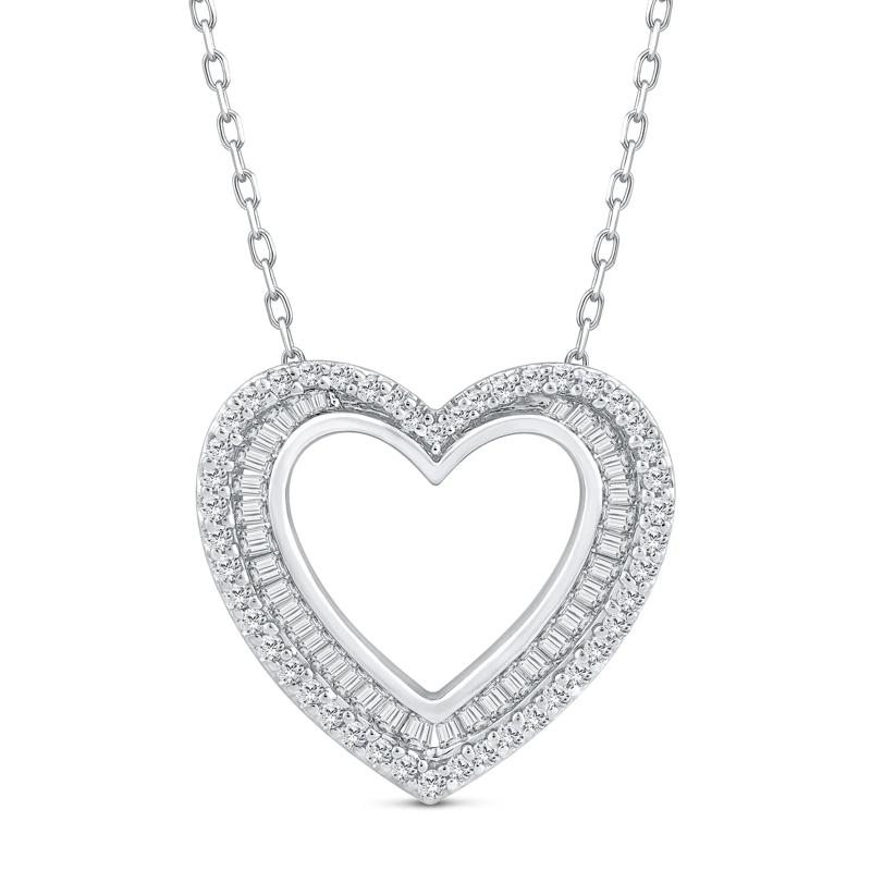 Round and Baguette Diamond Heart Pendant in 10K White Gold &#40;1/2 ct. tw.&#41; – Image 1 of 4