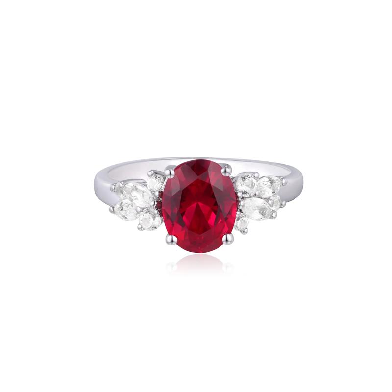 Lab-Created Ruby and Lab-Created White Sapphire Ring in Sterling Silver – Image 1 of 3