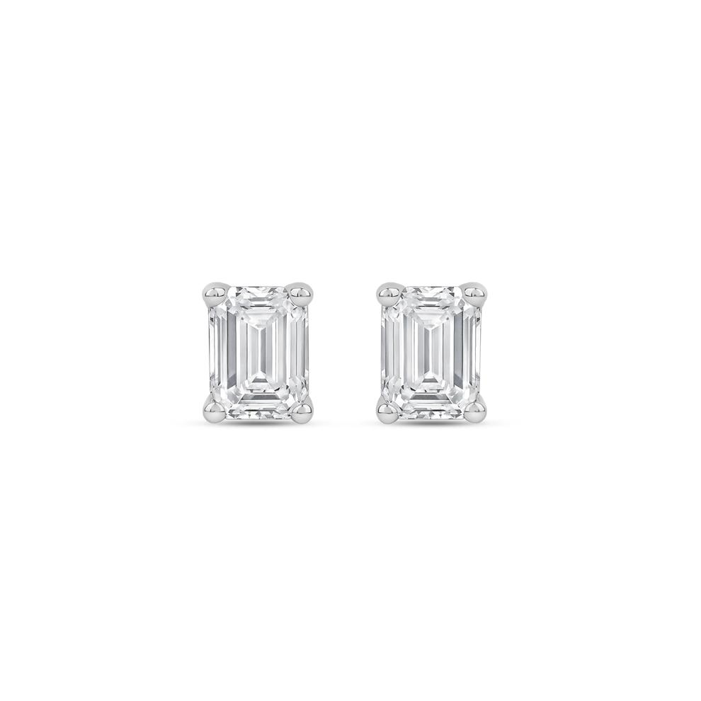Lab Grown Diamond Emerald-Cut Solitaire Stud Earrings in 14K White Gold (3/4 ct. tw.) – Image 2 of 3