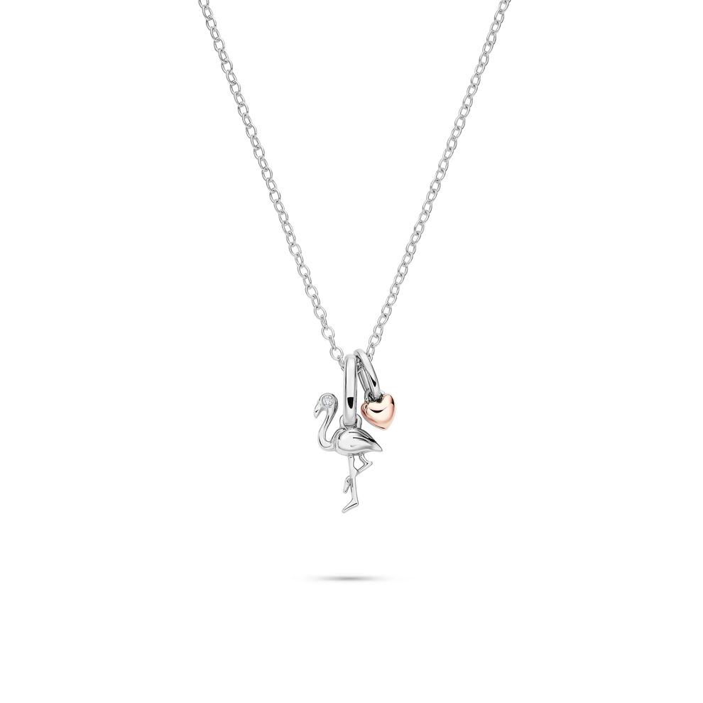 Lab Grown Diamond Accent Flamingo Pendant in Sterling Silver &amp; 10K Rose Gold – Image 1 of 5