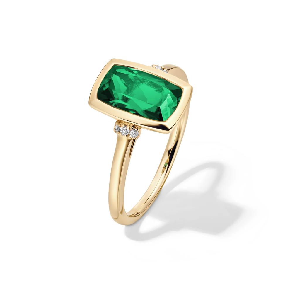Lab-Created Emerald and Diamond Accent Ring in 10K Yellow Gold – Image 4 of 4