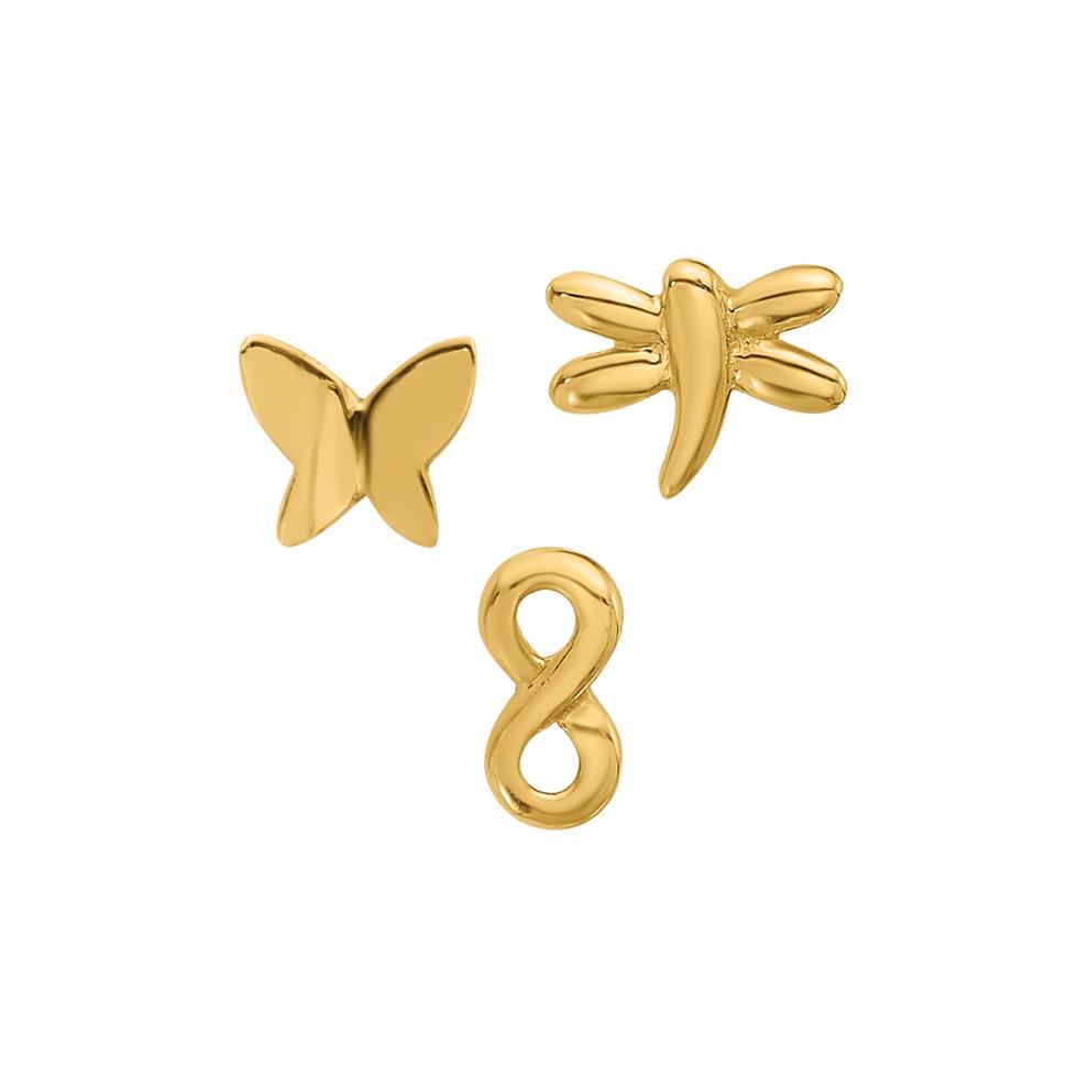 Polished Infinity Symbol, Dragonfly and Butterfly Nose Stud Set in 14K Yellow Gold, 22 Gauge – Image 3 of 3