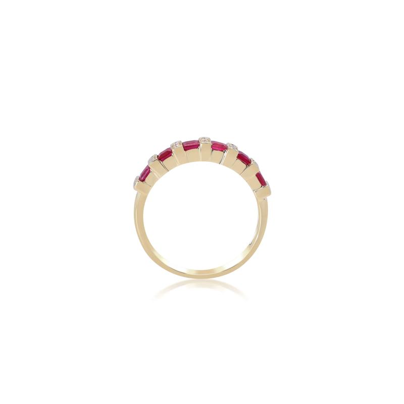 Princess-Cut Ruby and Diamond Accent Ring in 10K Yellow Gold – Image 3 of 4