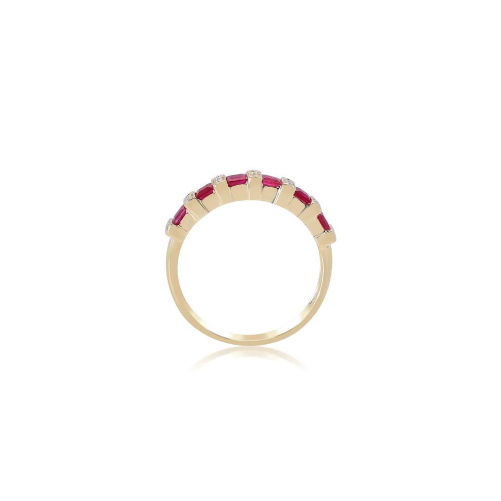 Princess-Cut Ruby and Diamond Accent Ring in 10K Yellow Gold – Image 3 of 4