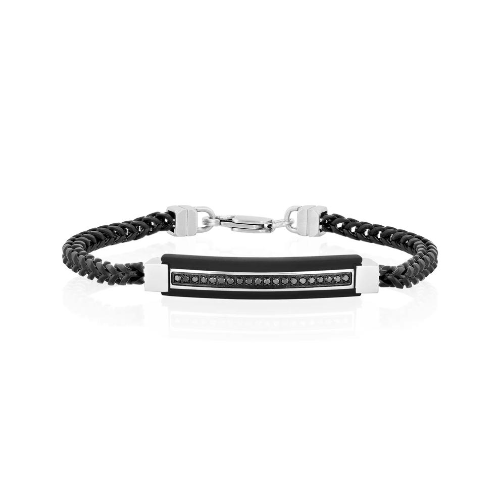 Franco Bracelet in Stainless Steel with Black Diamonds, 7MM, 8.5&rdquo; (1/5 ct. tw.)  – Image 1 of 2