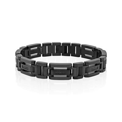 Men’s Link Bracelet with Black Diamonds in Black Ion-Plated Stainless Steel (1/7 ct. tw.)