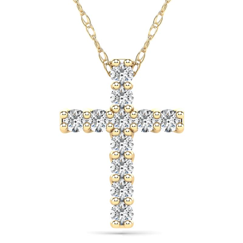 Diamond Cross Pendant in 14K Yellow Gold &#40;1/10 ct. tw.&#41; – Image 1 of 4