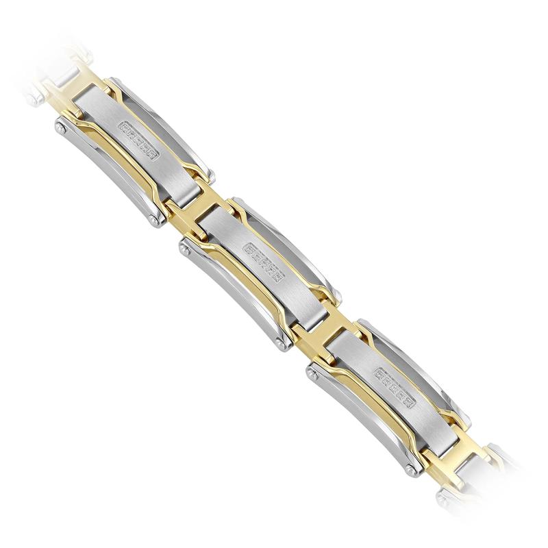 Diamond Link Bracelet in Stainless Steel and Yellow Ion-Plated Stainless Steel, 8.5&rdquo; &#40;1/7 ct. tw.&#41; – Image 2 of 3