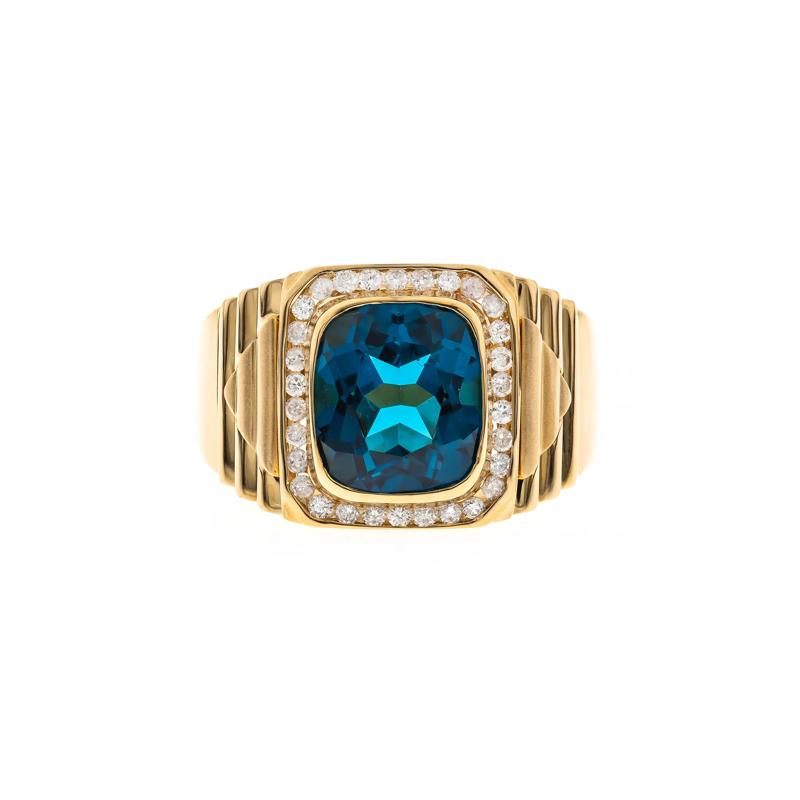 Men&#39;s London Blue Topaz and Diamond Ring in 14K Yellow Gold &#40;1/3 ct. tw.&#41; – Image 1 of 3