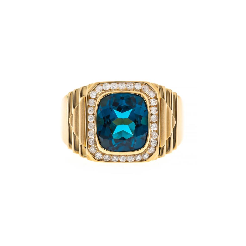 Men's London Blue Topaz and Diamond Ring in 14K Yellow Gold (1/3 ct. tw.) – Image 1 of 3